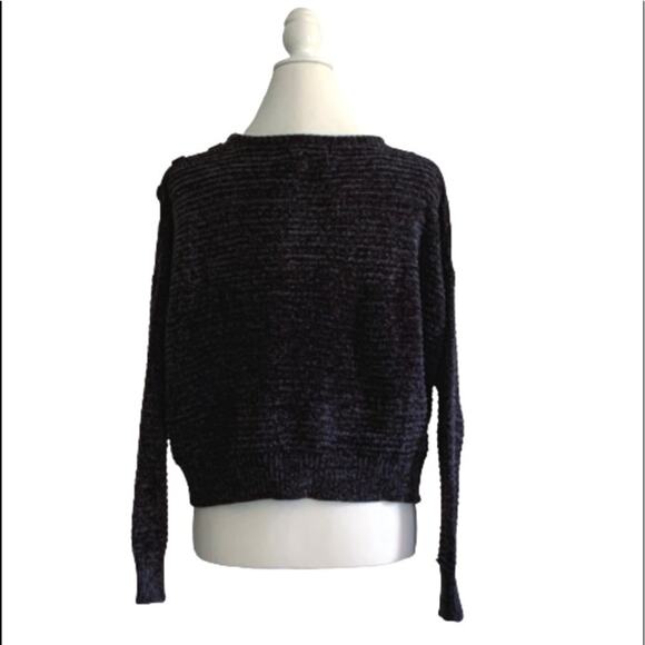 Poof Apparel Sweater Cropped Charcoal Gray Chenille Drop Shoulder Top Large NEW - Picture 6 of 12